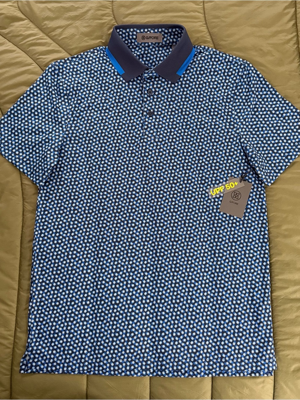 G/FORE ⛳️ golf polo, Navy and Bright Blue with all over logo print